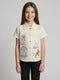 Girls Cream Printed Collar Half Sleeve Top