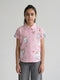 Girls Pink Printed Collar Half Sleeve Top