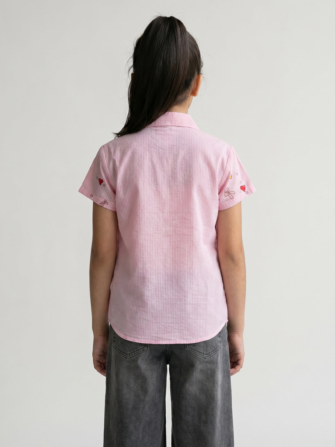 Girls Pink Printed Collar Half Sleeve Top