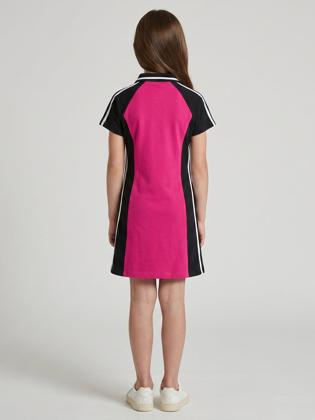 Girls Pink Solid Collar Half Sleeve Dress