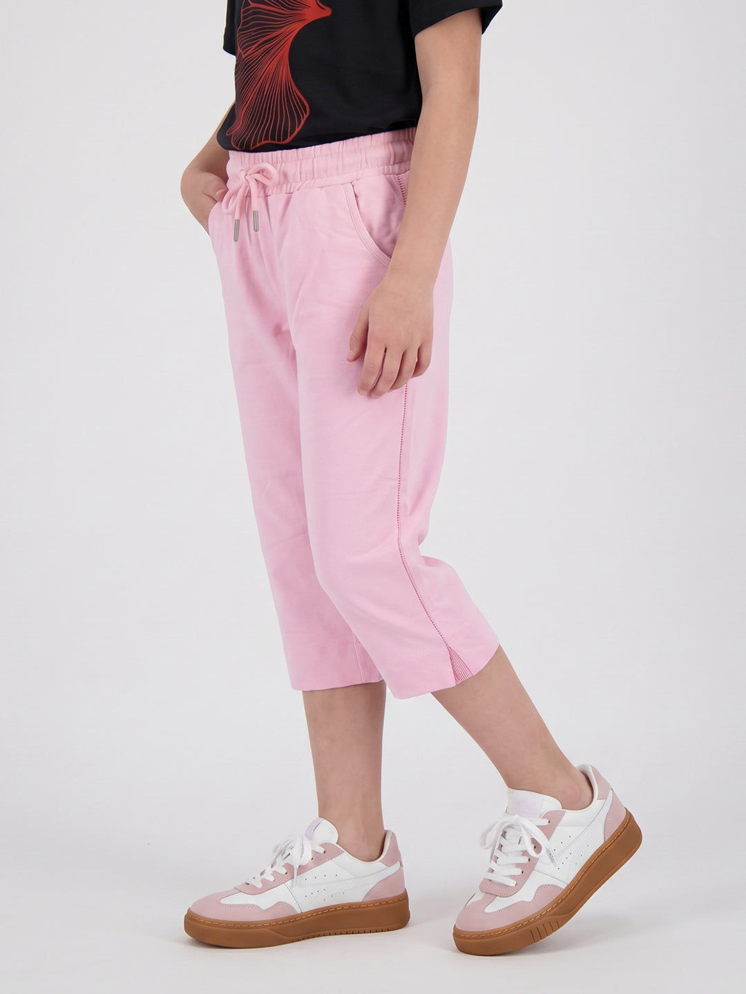 Girls Pink Solid Regular Fit Capri