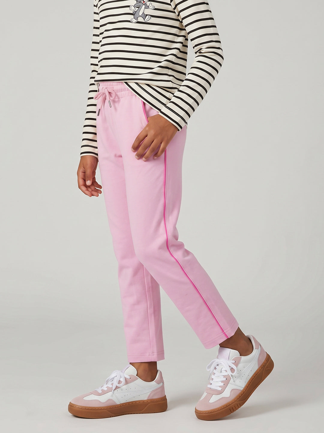 Girls Pink Solid Regular Fit Lower