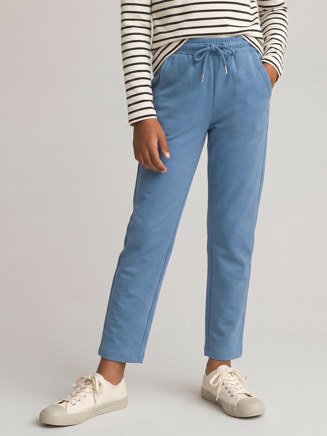 Girls Blue Solid Regular Fit Lower