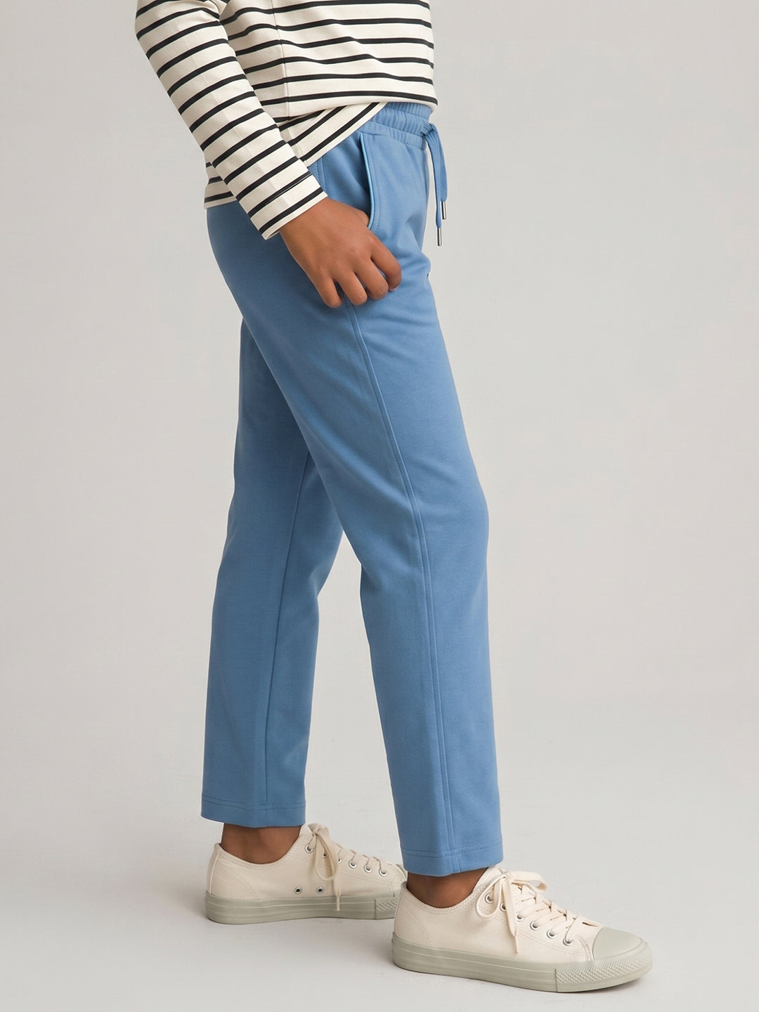 Girls Blue Solid Regular Fit Lower
