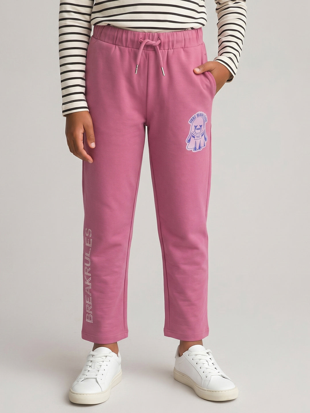 Girls Mauve Printed Regular Fit Lower