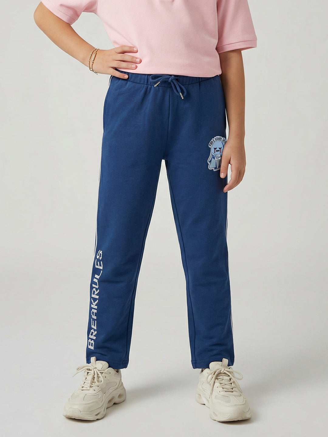 Girls Dark Blue Printed Regular Fit Lower