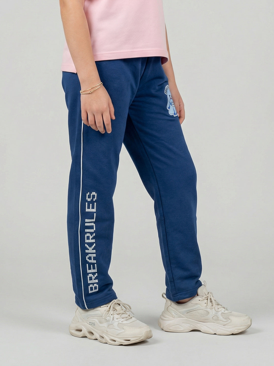 Girls Dark Blue Printed Regular Fit Lower
