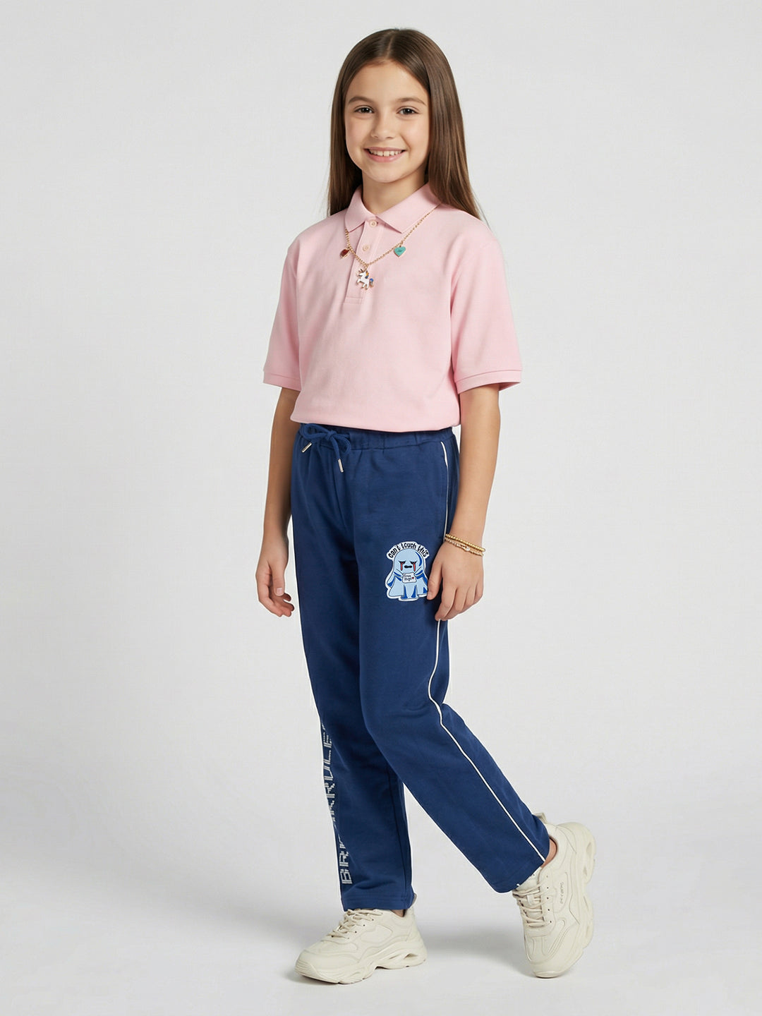 Girls Dark Blue Printed Regular Fit Lower