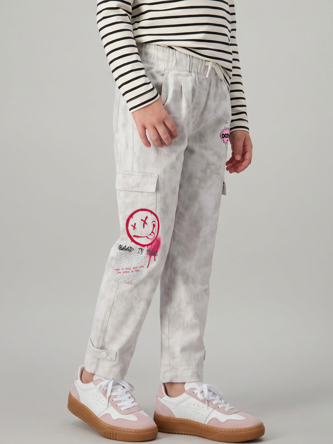 Girls Off White Printed Regular Fit Lower