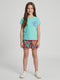 Girls Sea Green Printed Round Neck Half Sleeve Shorts Set