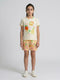 Girls Cream Printed Round Neck Half Sleeve Shorts Set