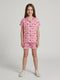 Girls Red Printed Collar Half Sleeve Shorts Set