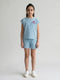 Girls Blue Jacquard Round Neck Half Sleeve Cords Set