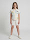 Girls Off White Embroidered Round Neck Half Sleeve Cords Set