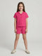 Girls Magenta Solid Round Neck Half Sleeve Cords Set
