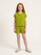 Girls Green Solid Round Neck Half Sleeve Cords Set