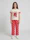 Girls Off White Printed Round Neck Half Sleeve Lower Set