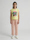 Girls Yellow Printed Round Neck Half Sleeve Lower Set