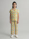 Girls Orange Printed Revere Collar Half Sleeve Cords Set
