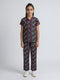 Girls Black Printed Round Neck Half Sleeve Cords Set