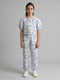Girls Off White Embroidered Round Neck Half Sleeve Cords Set