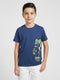 Boys Navy Blue Printed Round Neck Half Sleeve T-Shirt