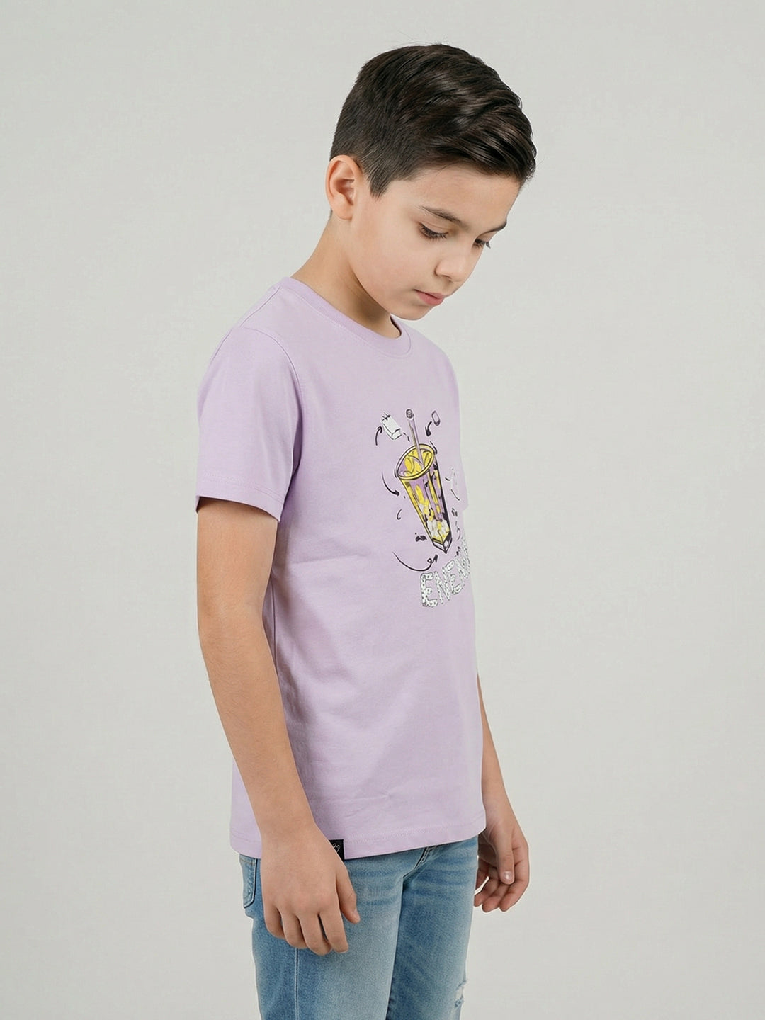 Boys Purple Printed Round Neck Half Sleeve T-Shirt