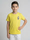 Boys Yellow Printed Round Neck Half Sleeve T-Shirt