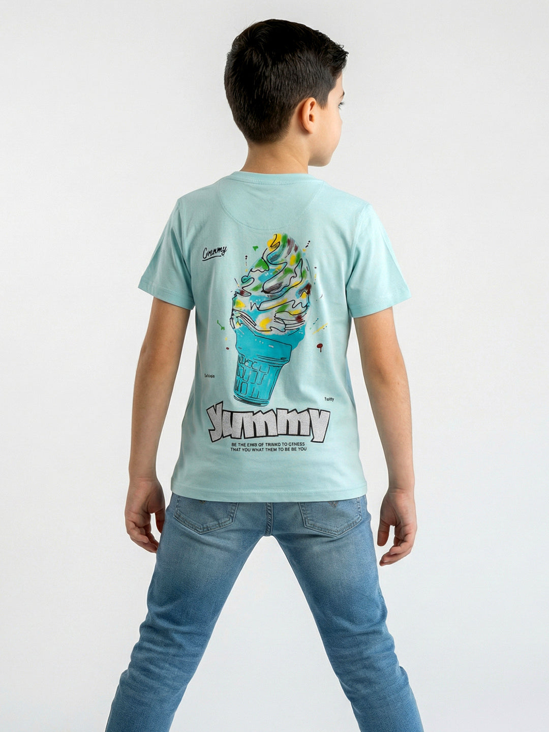 Boys Green Printed Round Neck Half Sleeve T-Shirt