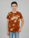 Boys Tan Printed Round Neck Half Sleeve T-Shirt