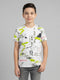 Boys White Printed Round Neck Half Sleeve T-Shirt