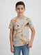 Boys Beige Printed Round Neck Half Sleeve T-Shirt