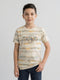 Boys Cream Printed Round Neck Half Sleeve T-Shirt