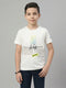 Boys Off White Printed Round Neck Half Sleeve T-Shirt
