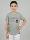 Boys Grey Printed Round Neck Half Sleeve T-Shirt