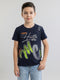 Boys Navy Blue Printed Round Neck Half Sleeve T-Shirt
