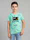 Boys Aqua Green Printed Round Neck Half Sleeve T-Shirt