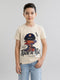 Boys Cream Printed Round Neck Half Sleeve T-Shirt