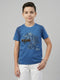 Boys Blue Printed Round Neck Half Sleeve T-Shirt