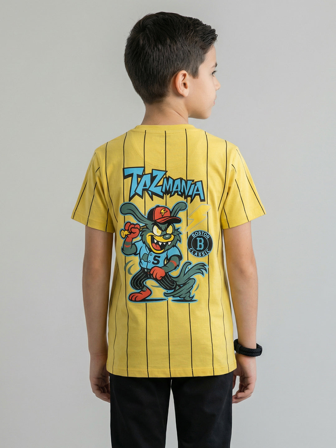 Boys Yellow Printed Round Neck Half Sleeve T-Shirt