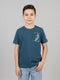 Boys Teal Blue Printed Round Neck Half Sleeve T-Shirt