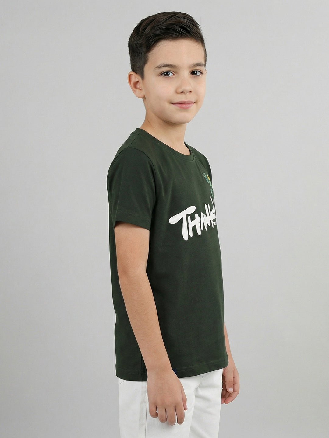 Boys Olive Back 3D Print Round Neck Half Sleeve T-Shirt