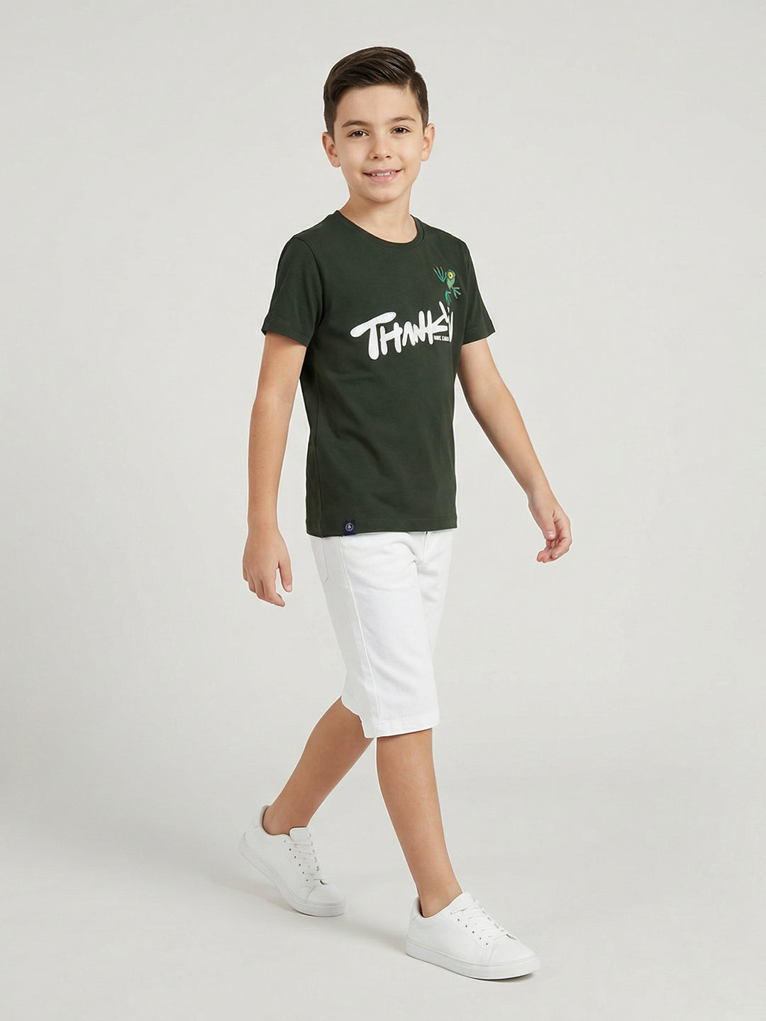 Boys Olive Back 3D Print Round Neck Half Sleeve T-Shirt