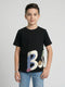 Boys Black Printed Round Neck Half Sleeve T-Shirt