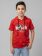 Boys Red Printed Hooded Half Sleeve T-Shirt