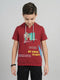 Boys Maroon Printed Hooded Half Sleeve T-Shirt