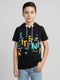 Boys Black Printed Hooded Half Sleeve T-Shirt
