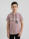 Boys Mauve Printed Hooded Half Sleeve T-Shirt