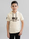 Boys Cream Printed Hooded Half Sleeve T-Shirt