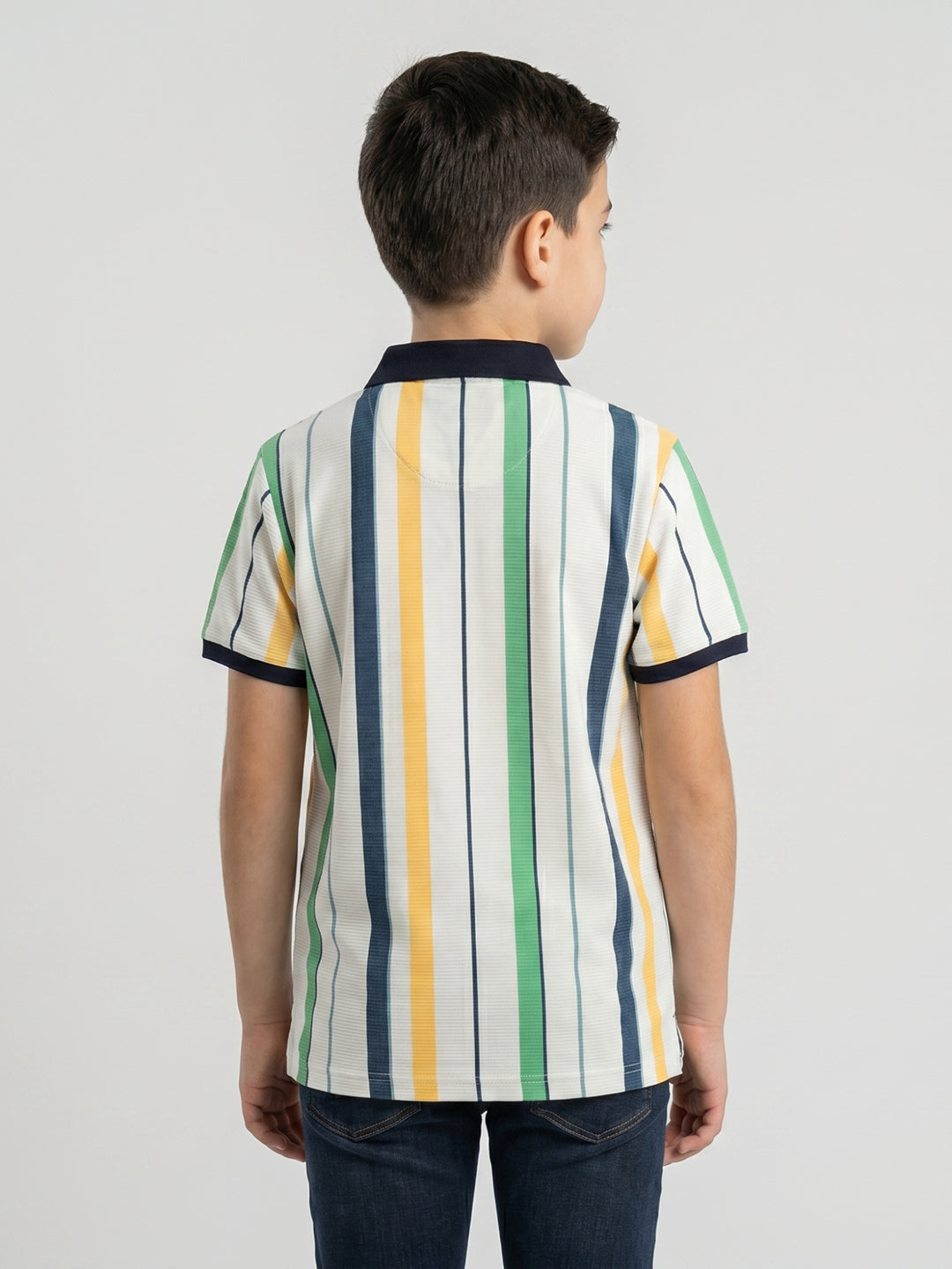 Boys White Stripe Collar Half Sleeve T-Shirt